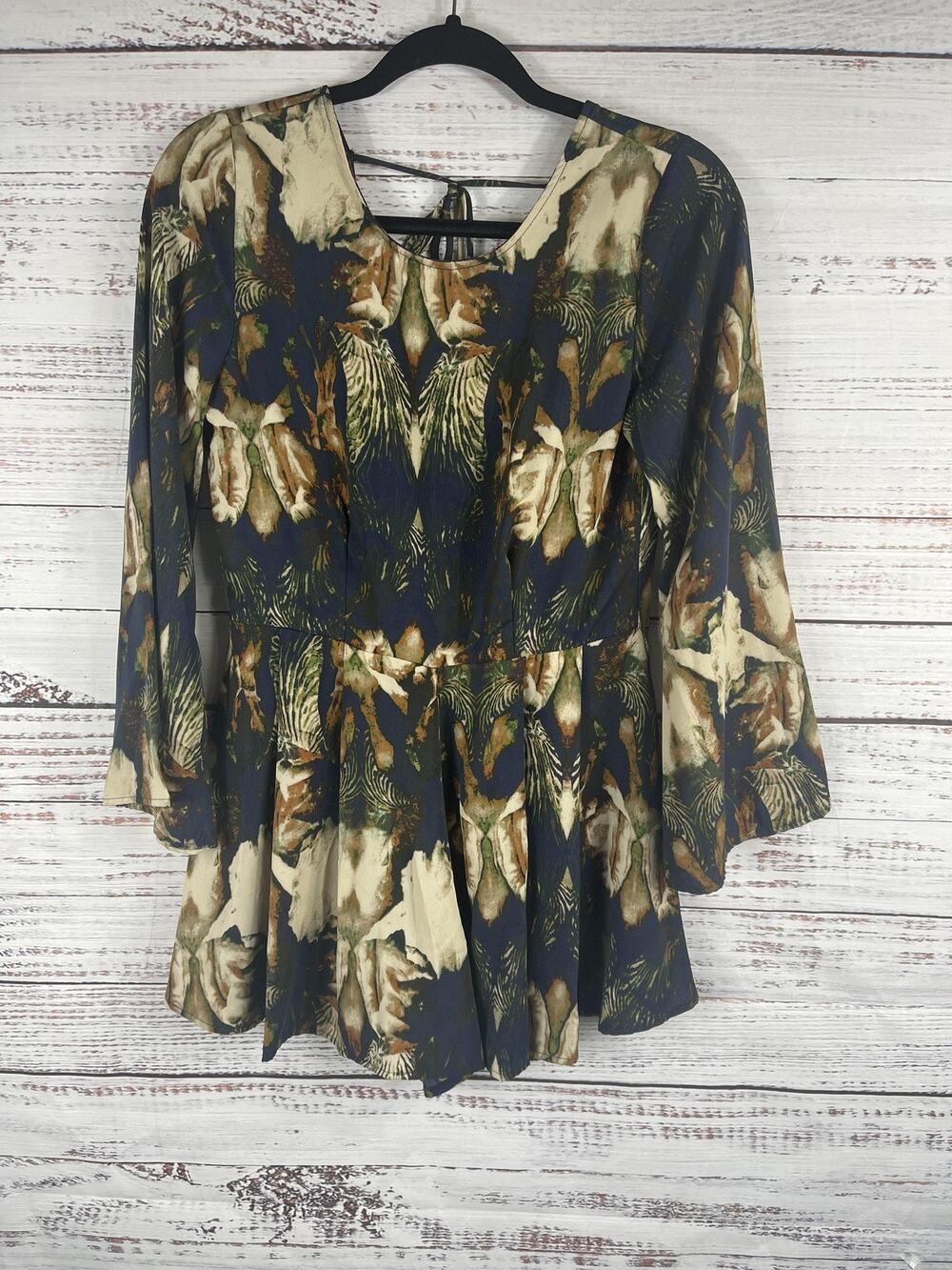 Tobi Romper Women's Medium Boho Bell Sleeve Palm Floral Zip Dress
